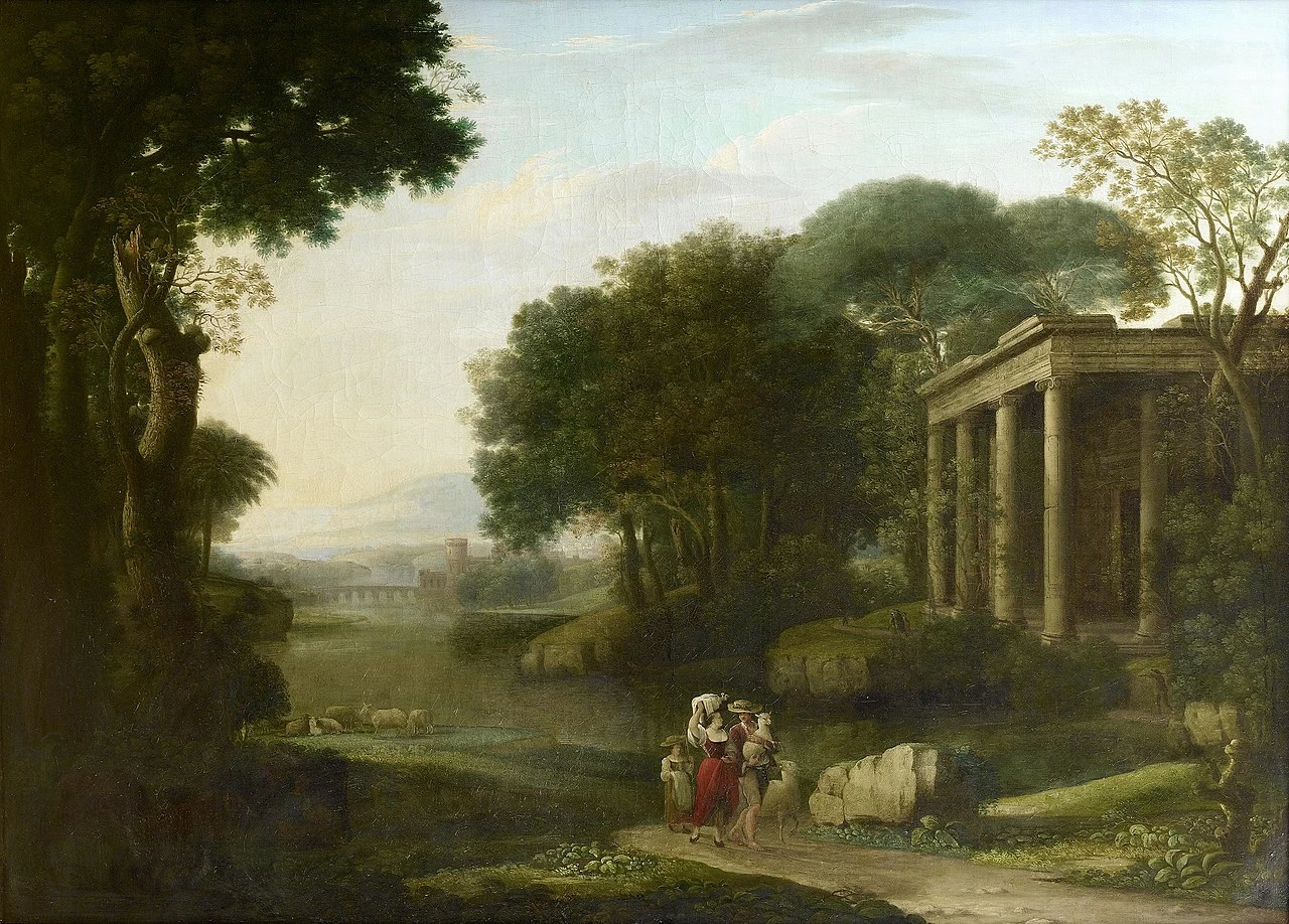 Pastori in un paesaggio italiano con rovine